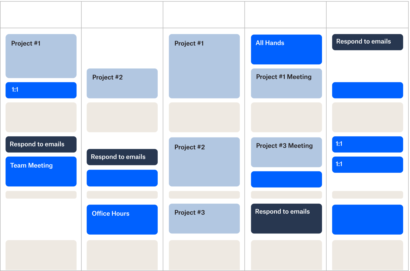 Ejemplo de una programación de calendario