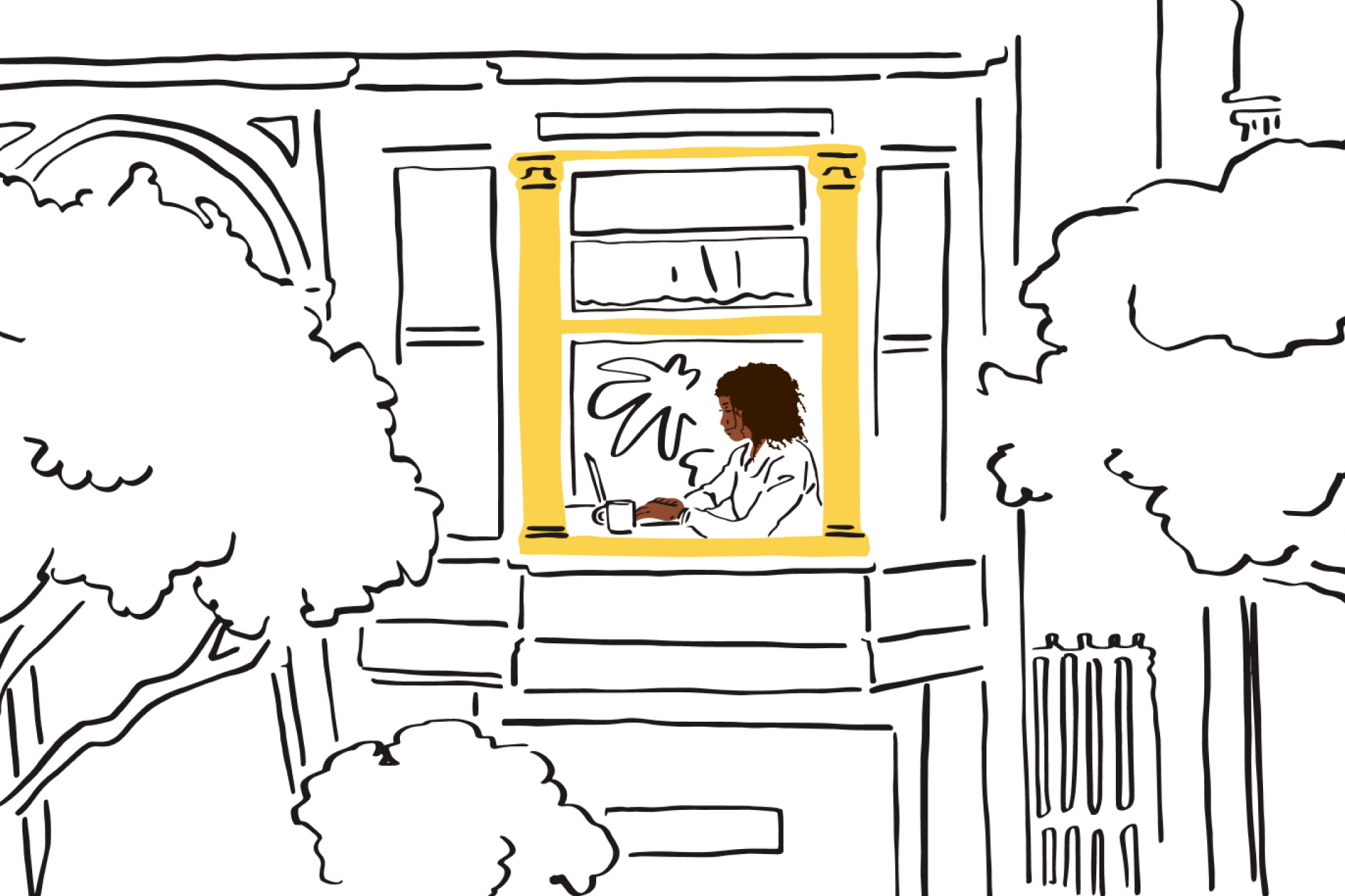 An illustration of a person working remotely from their home