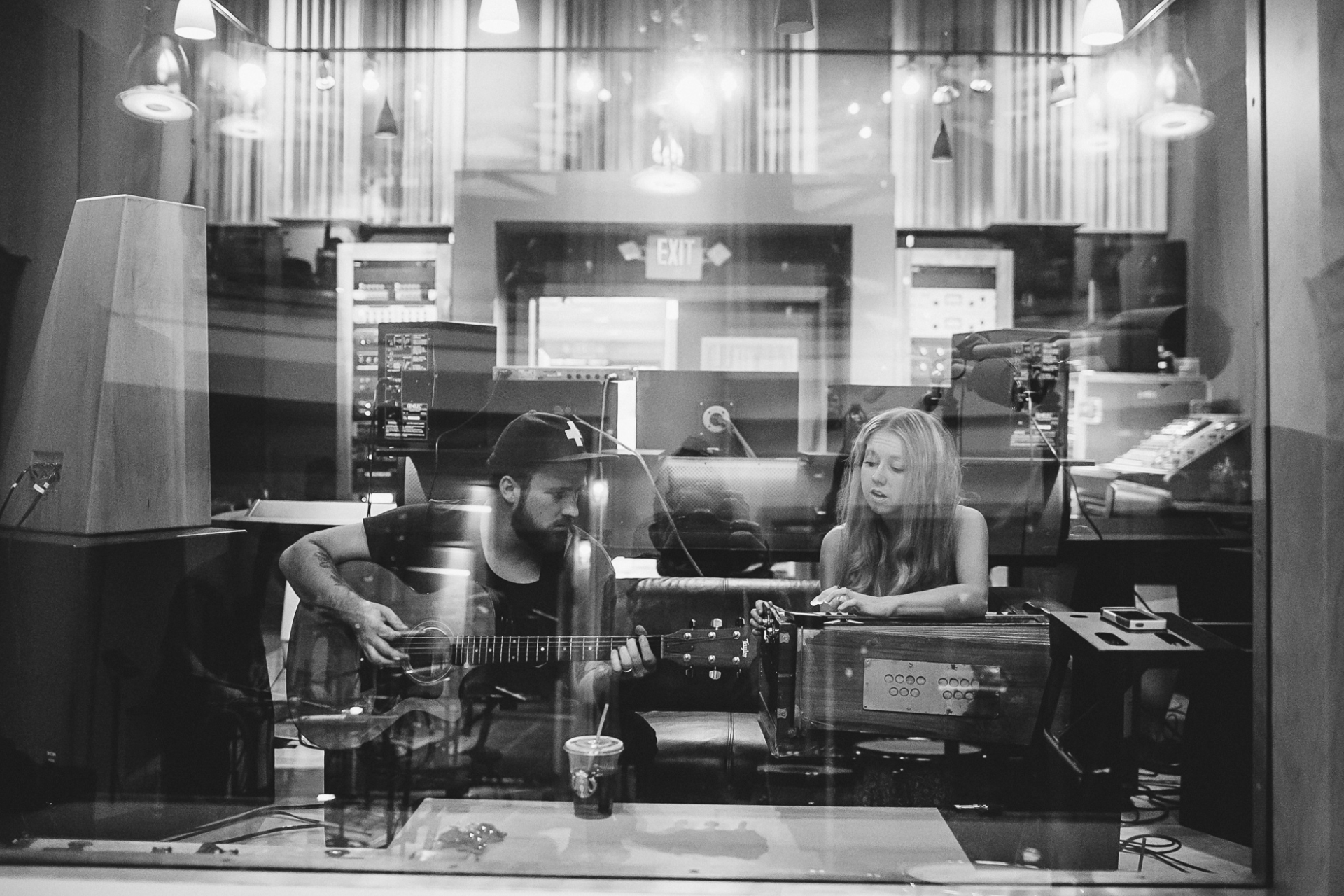 Tyler Madsen and Natalie record new music in a studio
