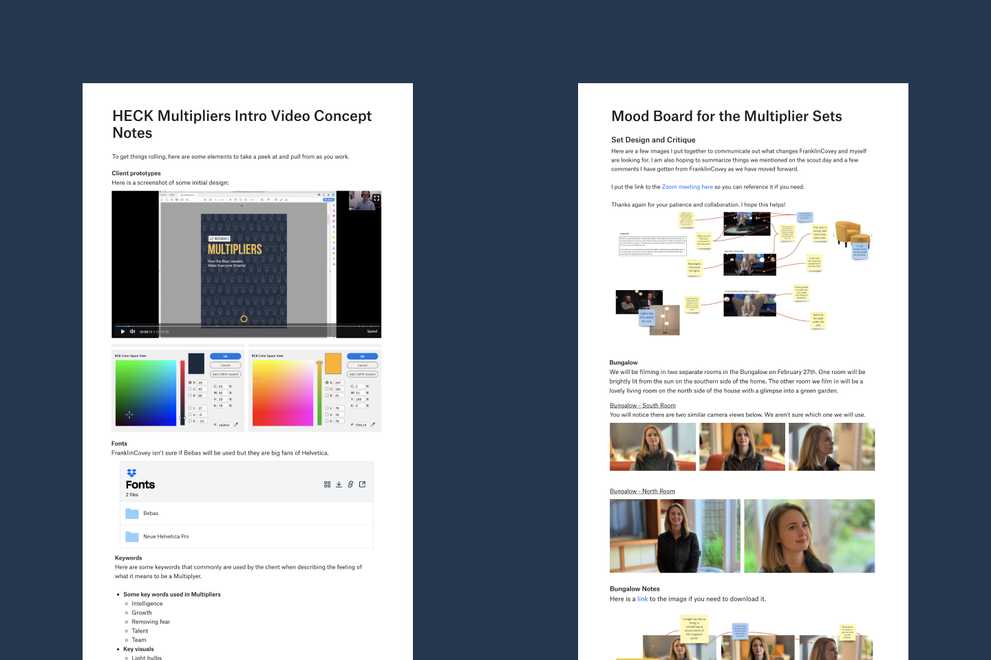 Dropbox Paper files with video shoot ideas