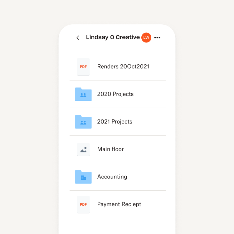 Mobilne urządzenie pokazuje kreatywne pliki w Dropbox