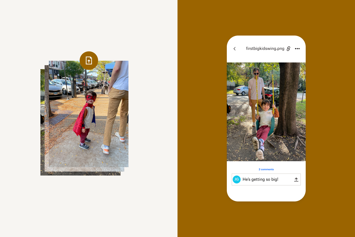 Upload photos and leave comments directly within the Dropbox mobile app