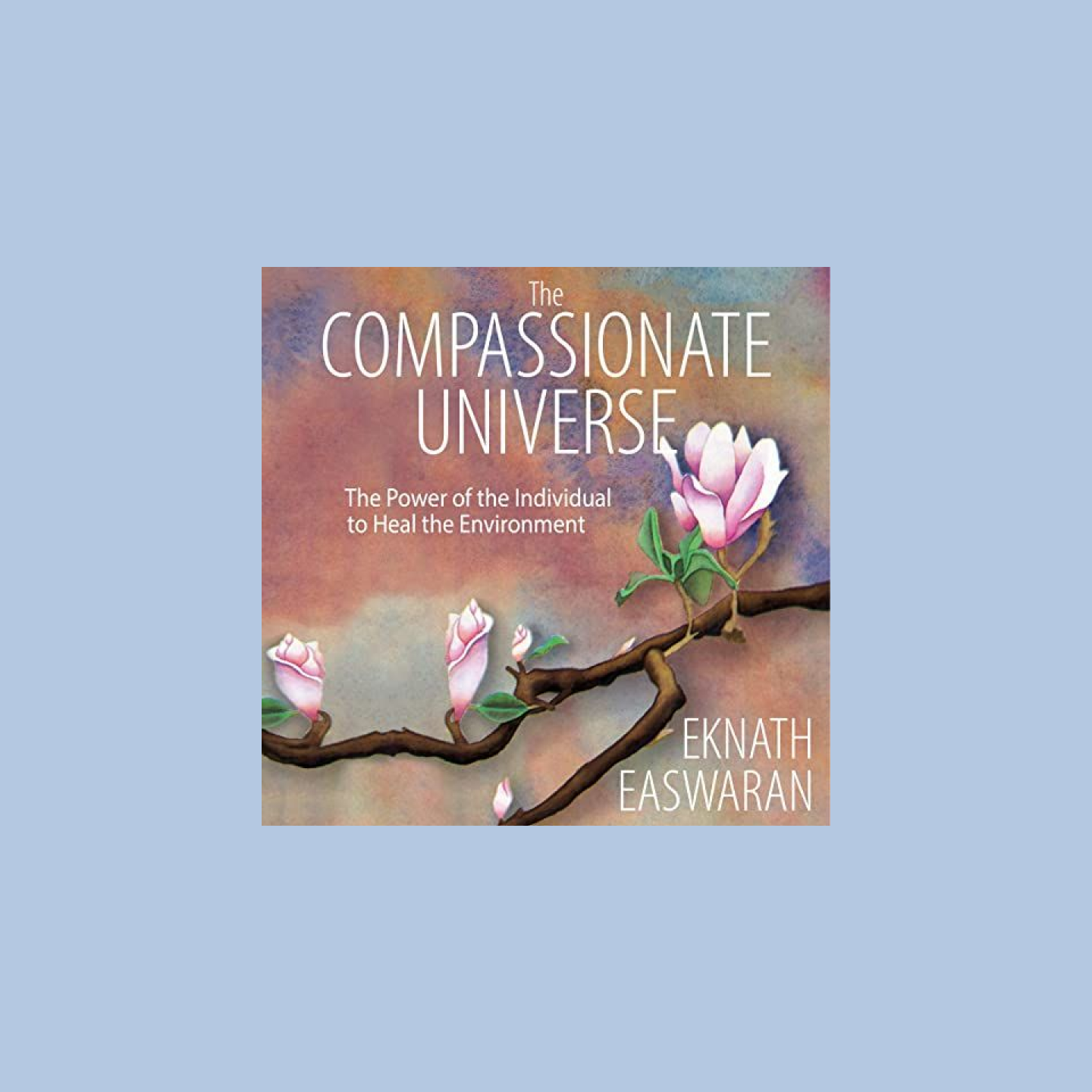 Portada de un audiolibro con el título "The Compassionate Universe" (El universo misericordioso) y con un cerezo en flor