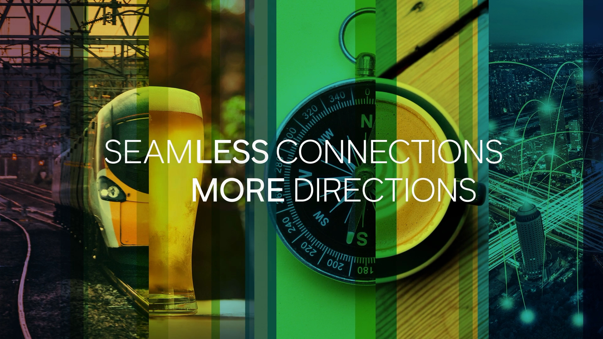 Imagen diseñada por Transmission con el siguiente texto superpuesto: "Seamless connections, more directions" (conexiones continuas, más direcciones)