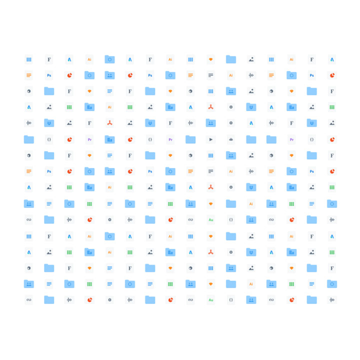 Berbilang folder dan fail disusun dalam grid