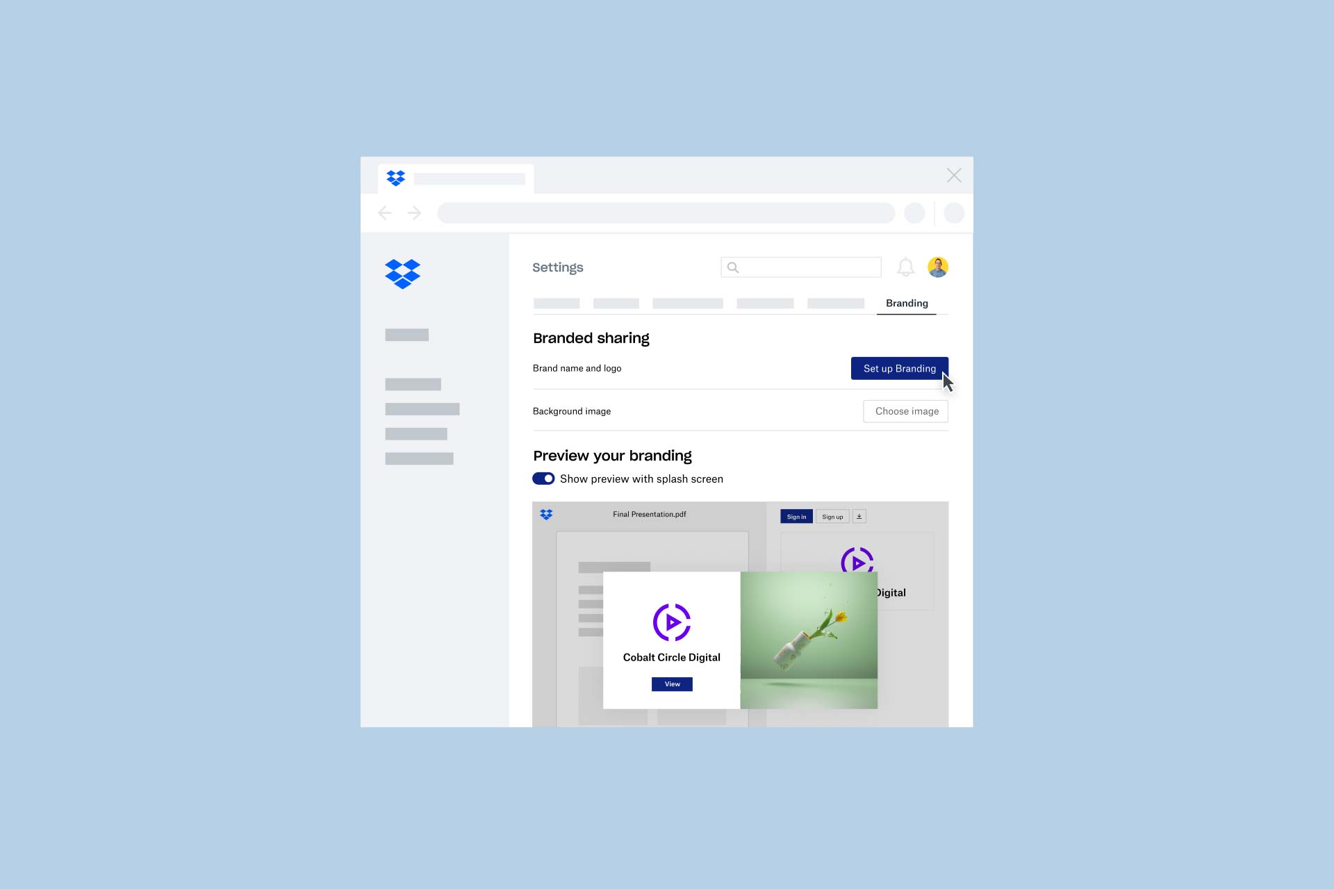 Un avance de la función de uso compartido con presencia de marca en Dropbox