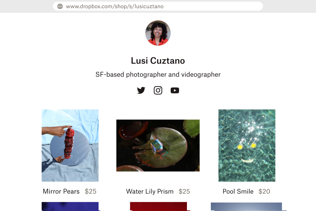 A digital content creator’s storefront on Dropbox Shop