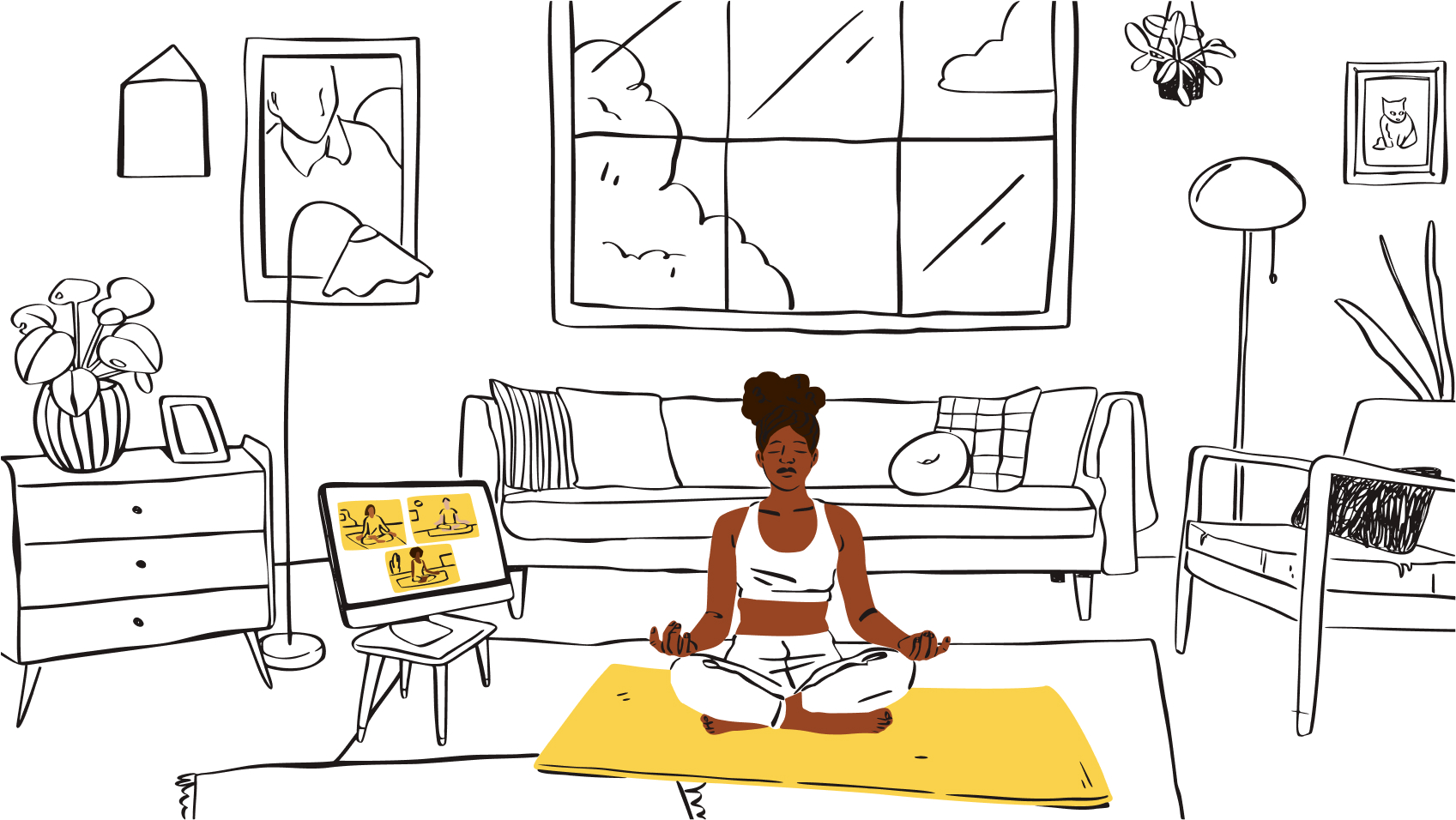 Illustration of a person sitting on a yoga mat