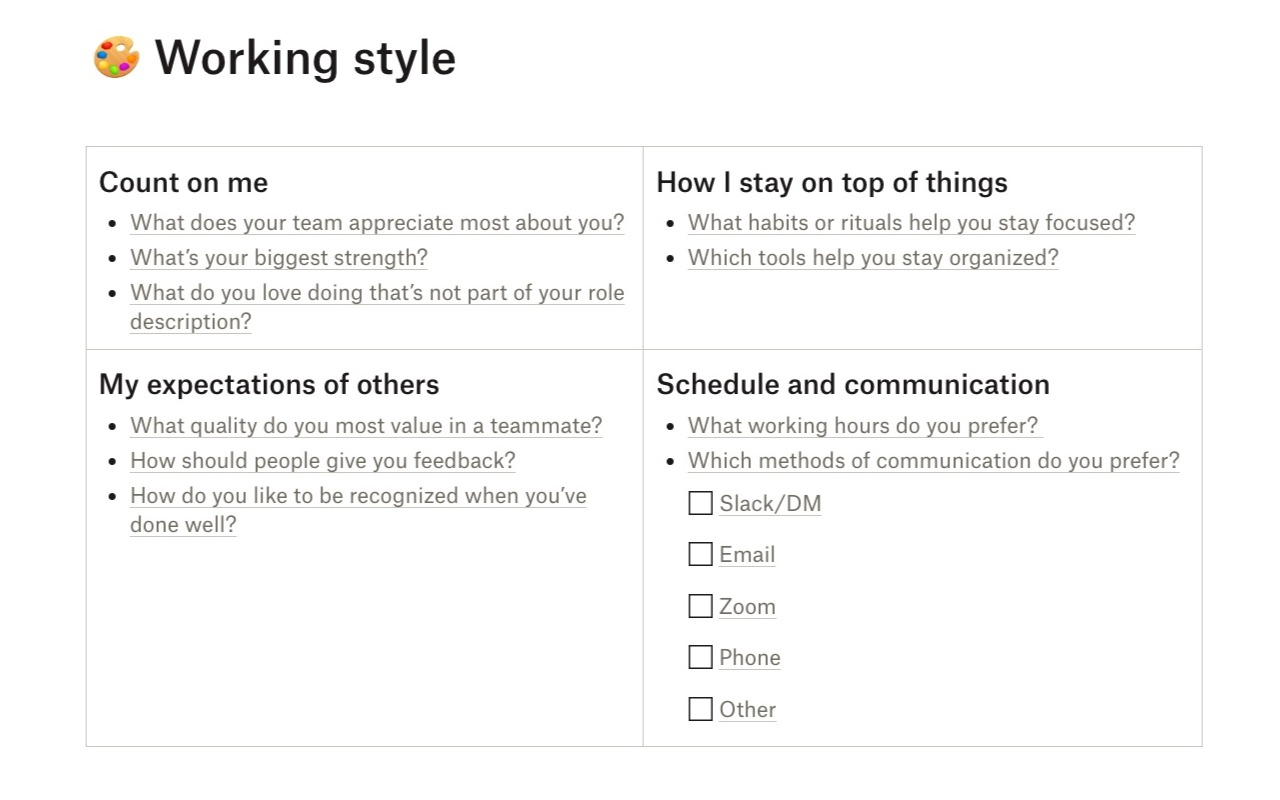 Working style questionnaire