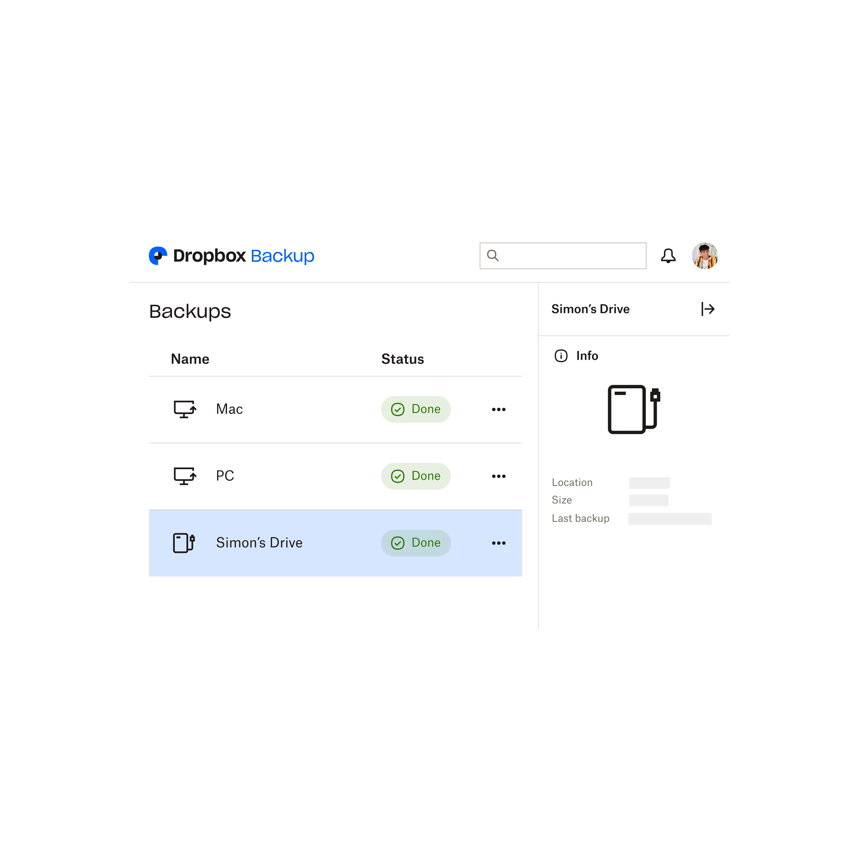 Capture d'écran d'un utilisateur sauvegardant plusieurs appareils avec Dropbox Backup