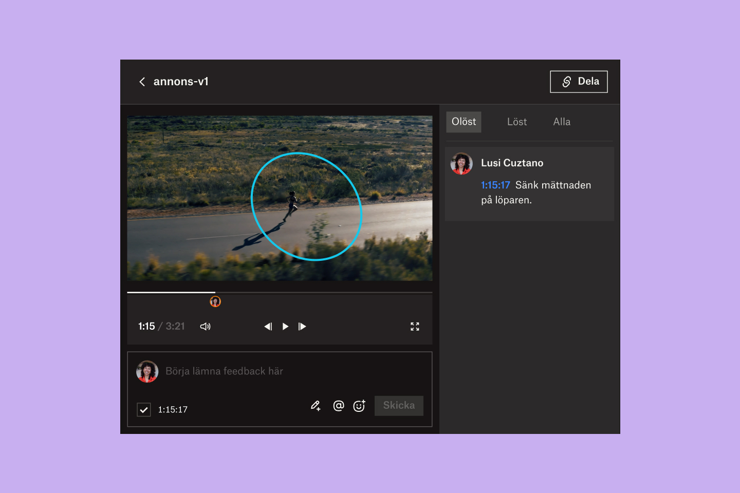 Gränssnittet i Dropbox Replay som visar genomgång och godkännande för videor