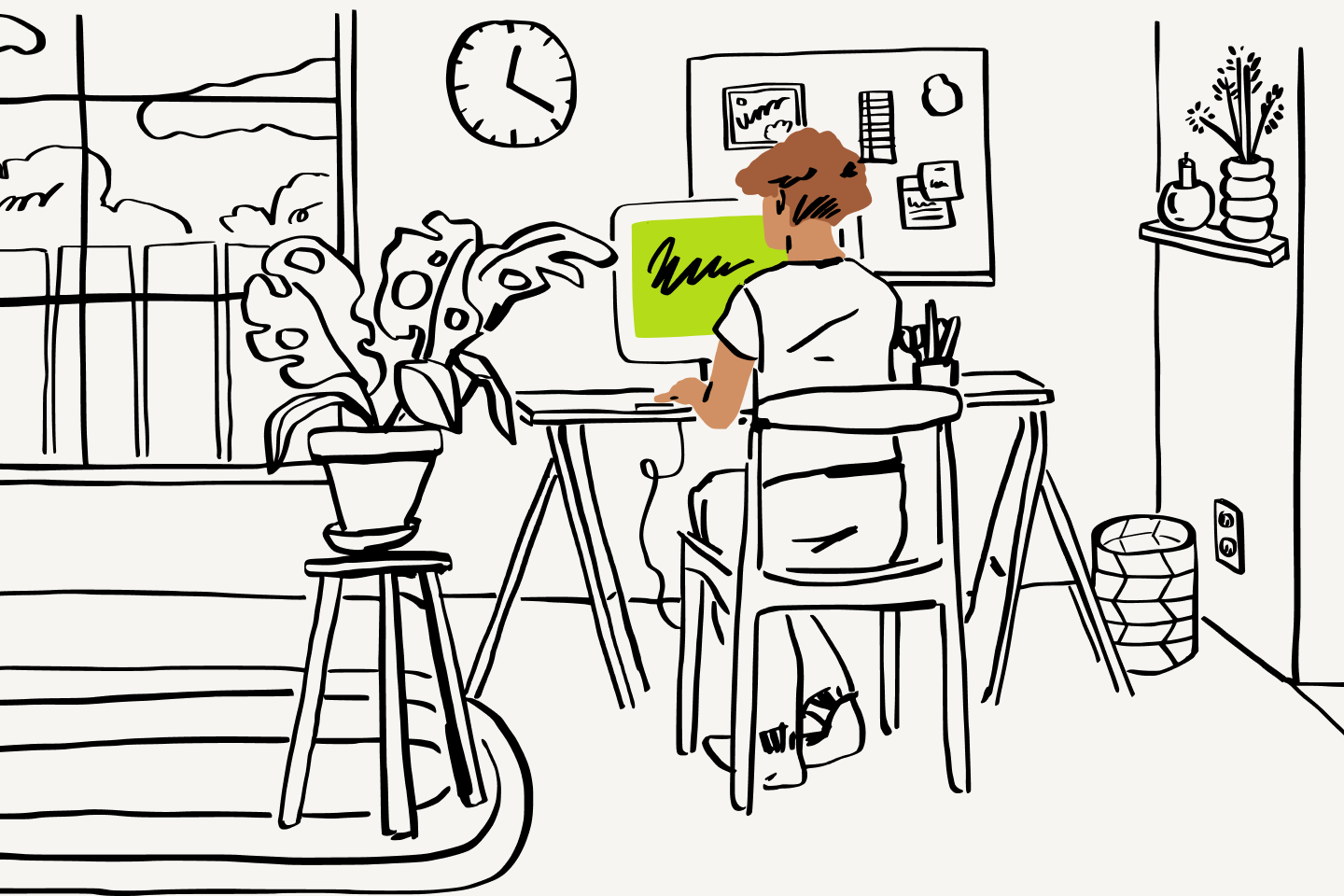 插图：一个人正在桌面设备上编辑 PDF。屏幕上显示了一个绿色对勾标记。