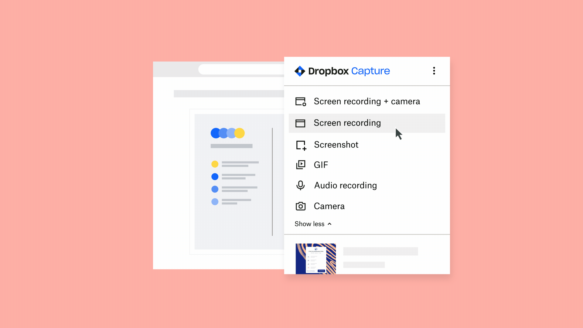 Ein animiertes GIF, das die zentralen Funktionen von Dropbox Capture zeigt.