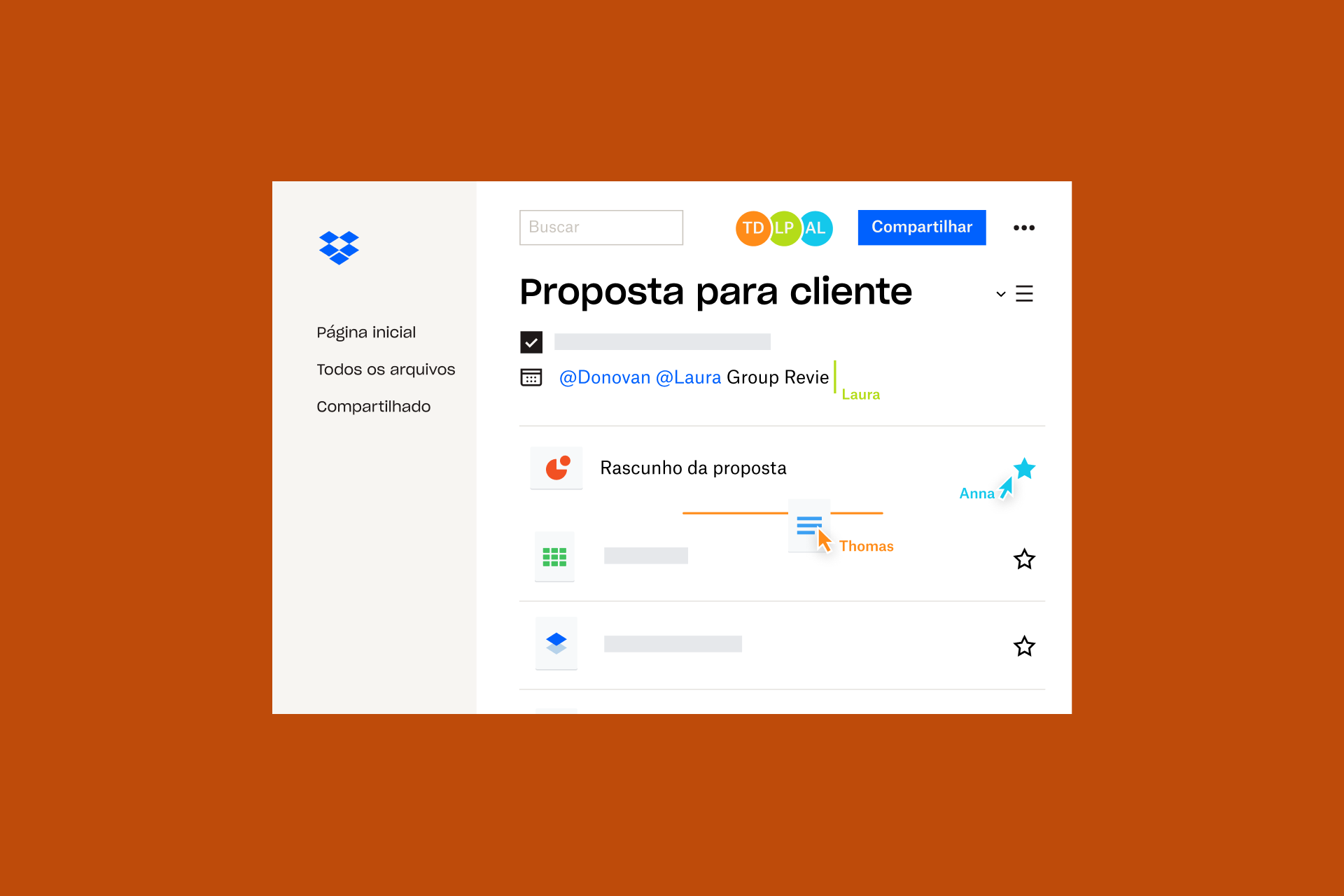 Uma visualização gráfica dos recursos de colaboração dentro do armazenamento em nuvem do Dropbox