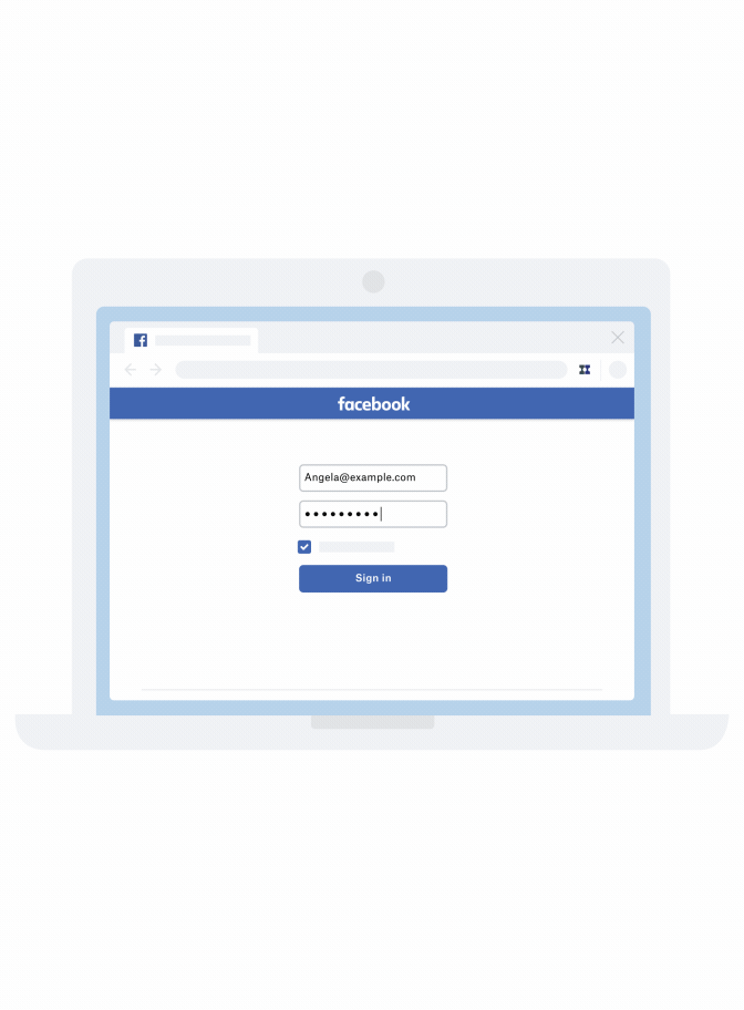 Layar popup pengelola kata sandi Dropbox di halaman pembuatan akun Facebook