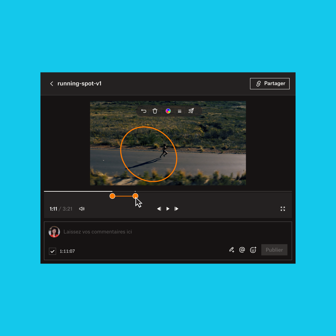 Personne annotant une image dans une vidéo intitulée “endroit-pour-courir-v1” dans Dropbox Replay