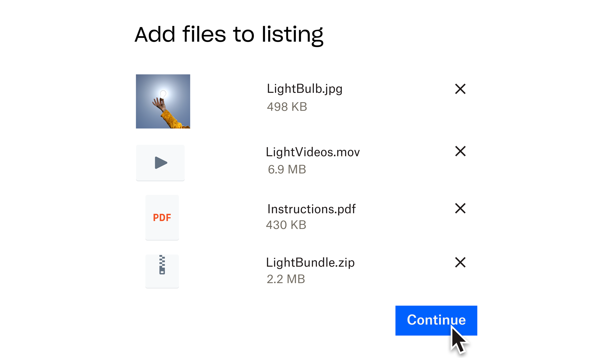 Legger til filer i en oppføring i Dropbox Shop.