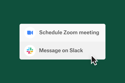 A mouse pointer hovering over a Message on Slack dropdown.