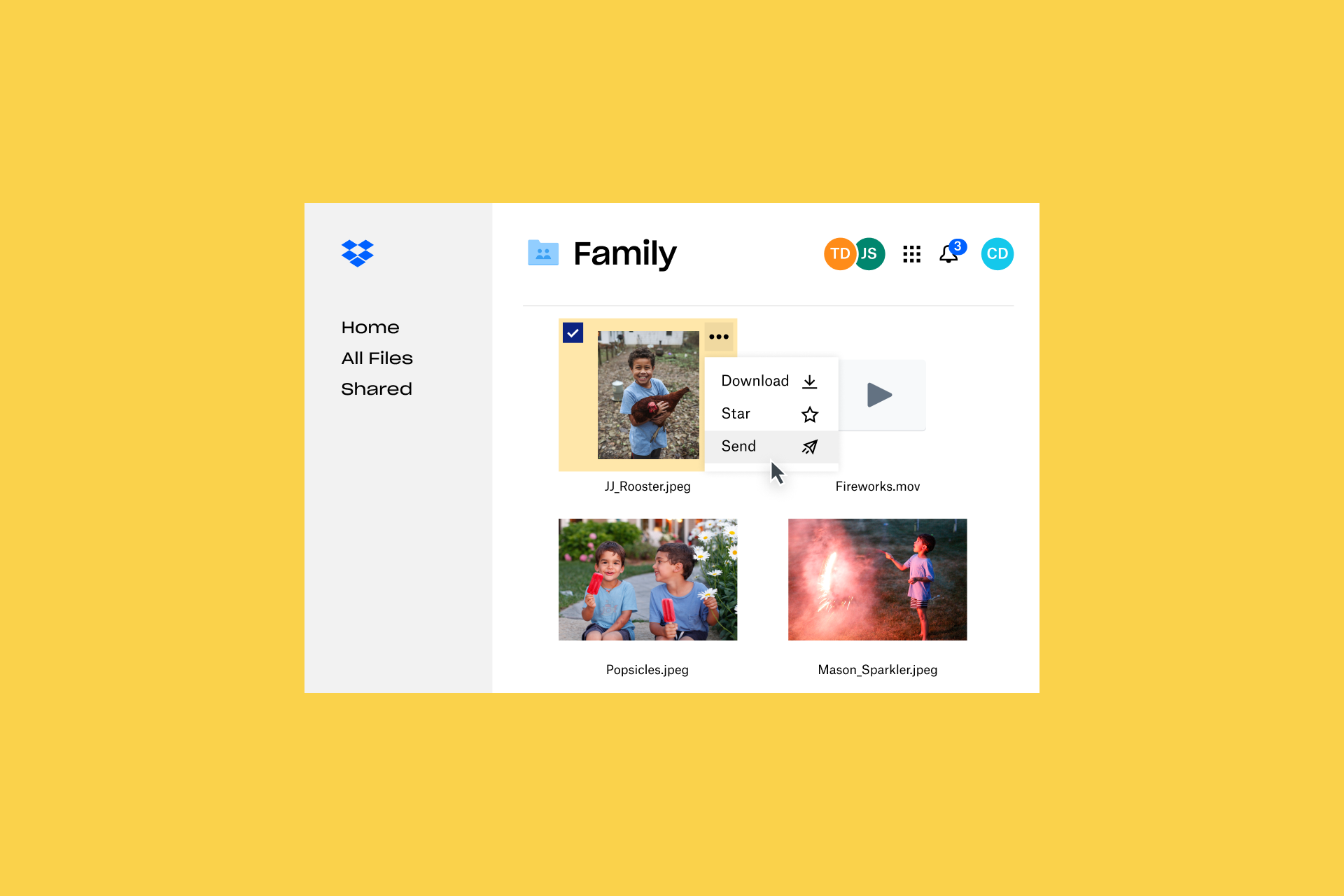 Folder Dropbox dengan foto keluarga di dalamnya
