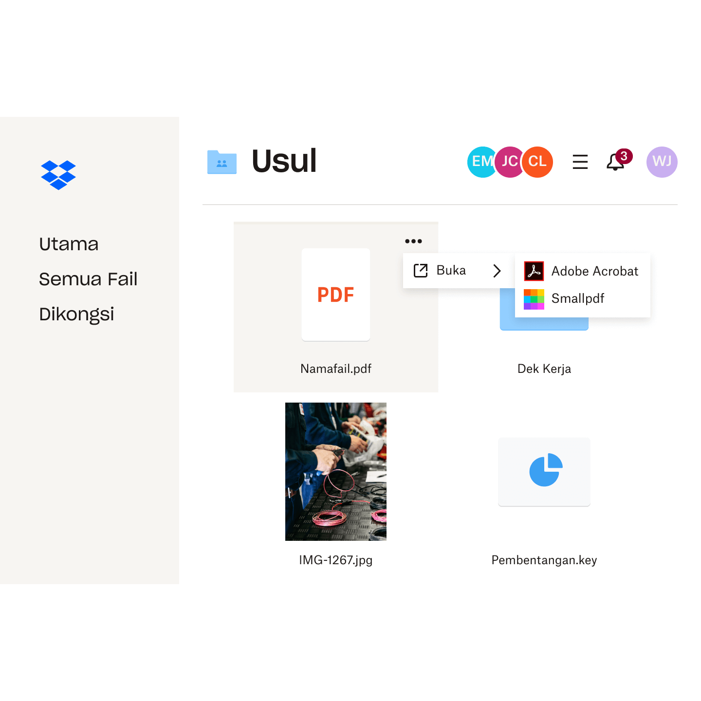 Buka fail dalam Adobe Acrobat terus daripada penyimpanan awan Dropbox anda