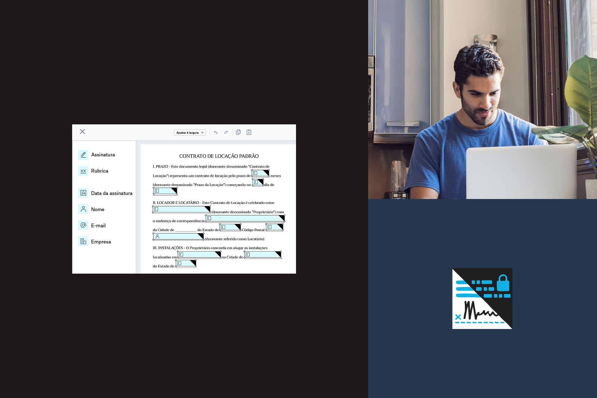 Uma pessoa analisa um modelo de assinatura eletrônica para um contrato de locação padrão