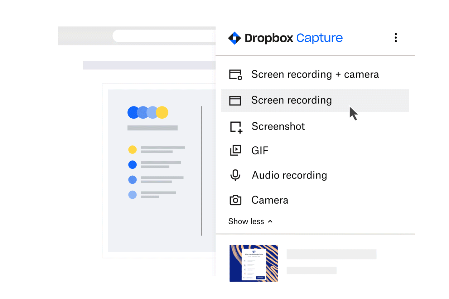 GIF pengguna Dropbox Capture yang merakam skrin dan kamera webnya.