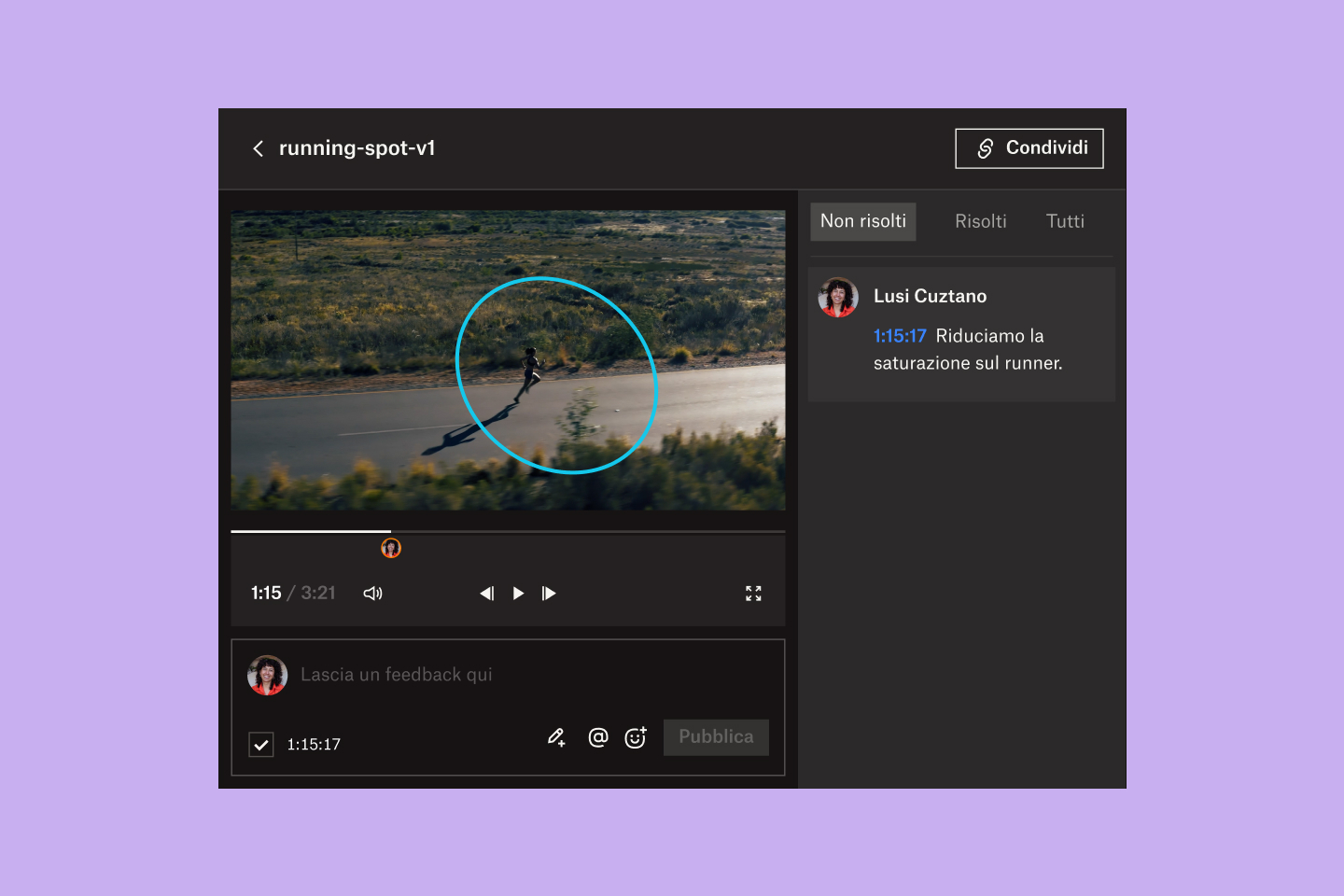 Interfaccia utente di Dropbox Replay che mostra il processo di revisione e approvazione di file video