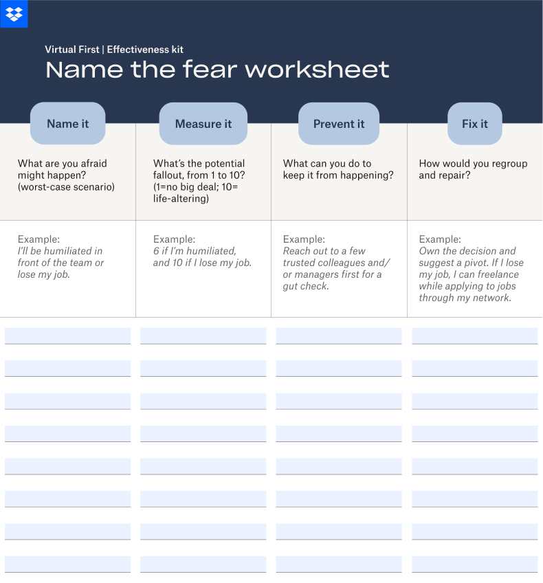 Name the fear worksheet