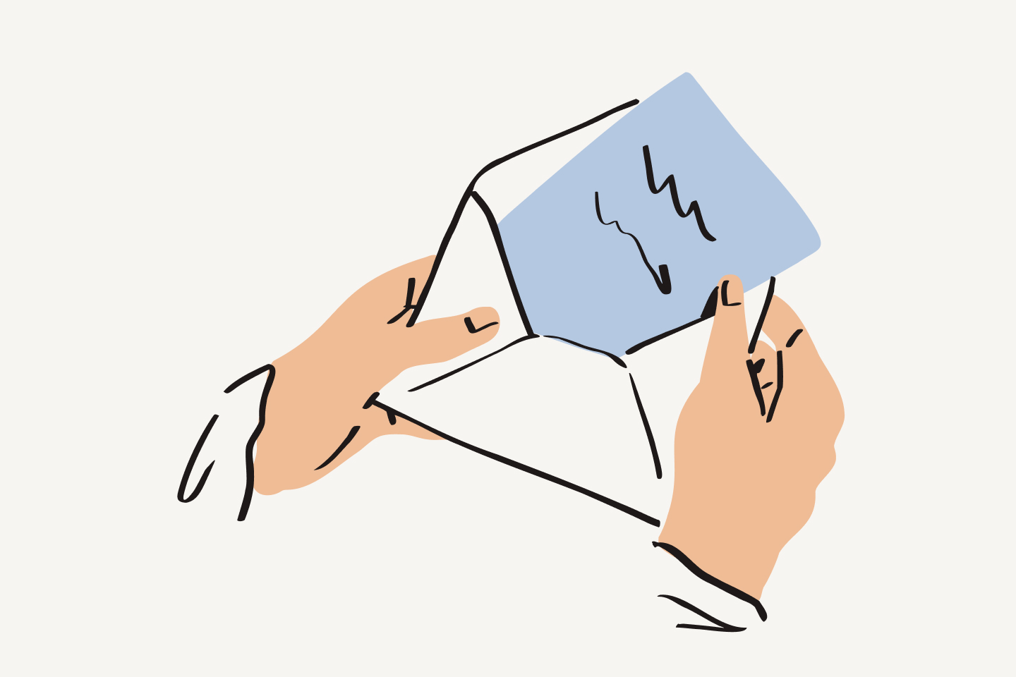 Someone pulling a note out of an envelope