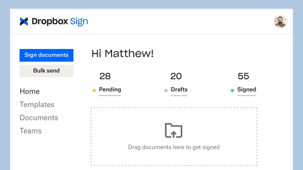 A GIF showing how simple it is to send a PDF for signing with Dropbox Sign.