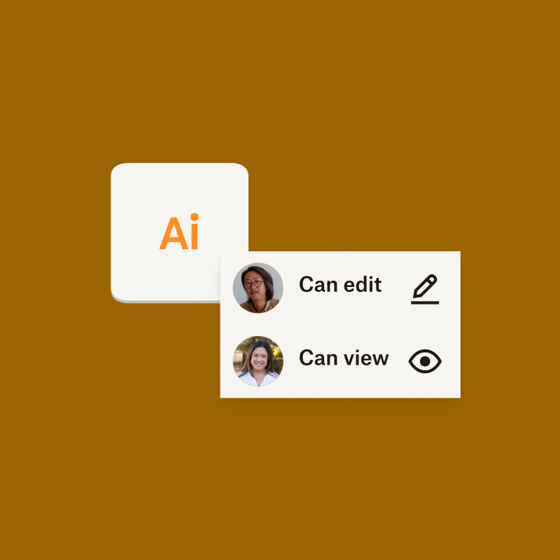 File permissions on an Adobe Illustrator file show one user can edit the file and the other can view the file.