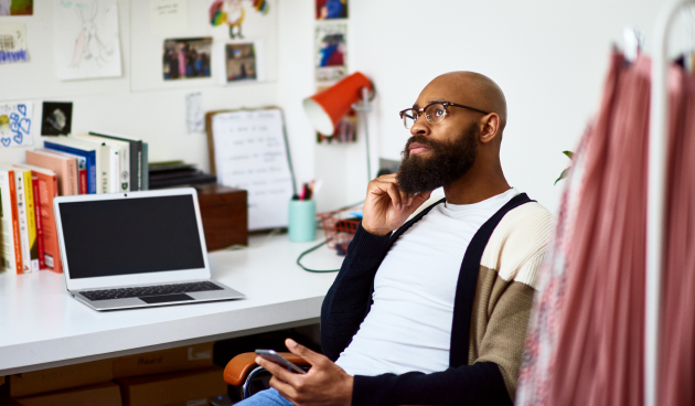 Marketer working at home office