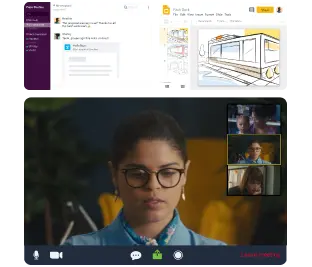 Image of woman at desk using Zoom to share with team.