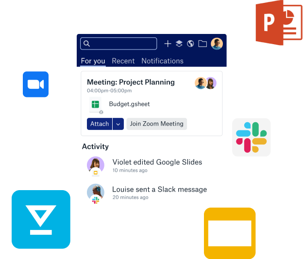 Various app and tool icons around Dropbox Assistant Tray.