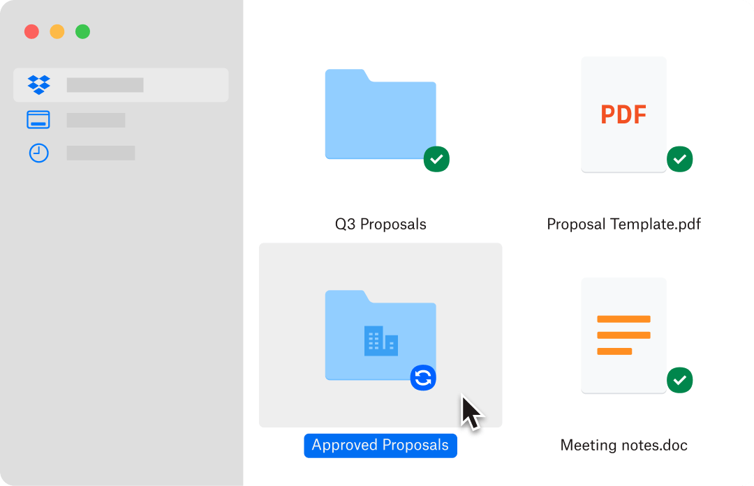 User selects an approved proposals folder with the Dropbox interface