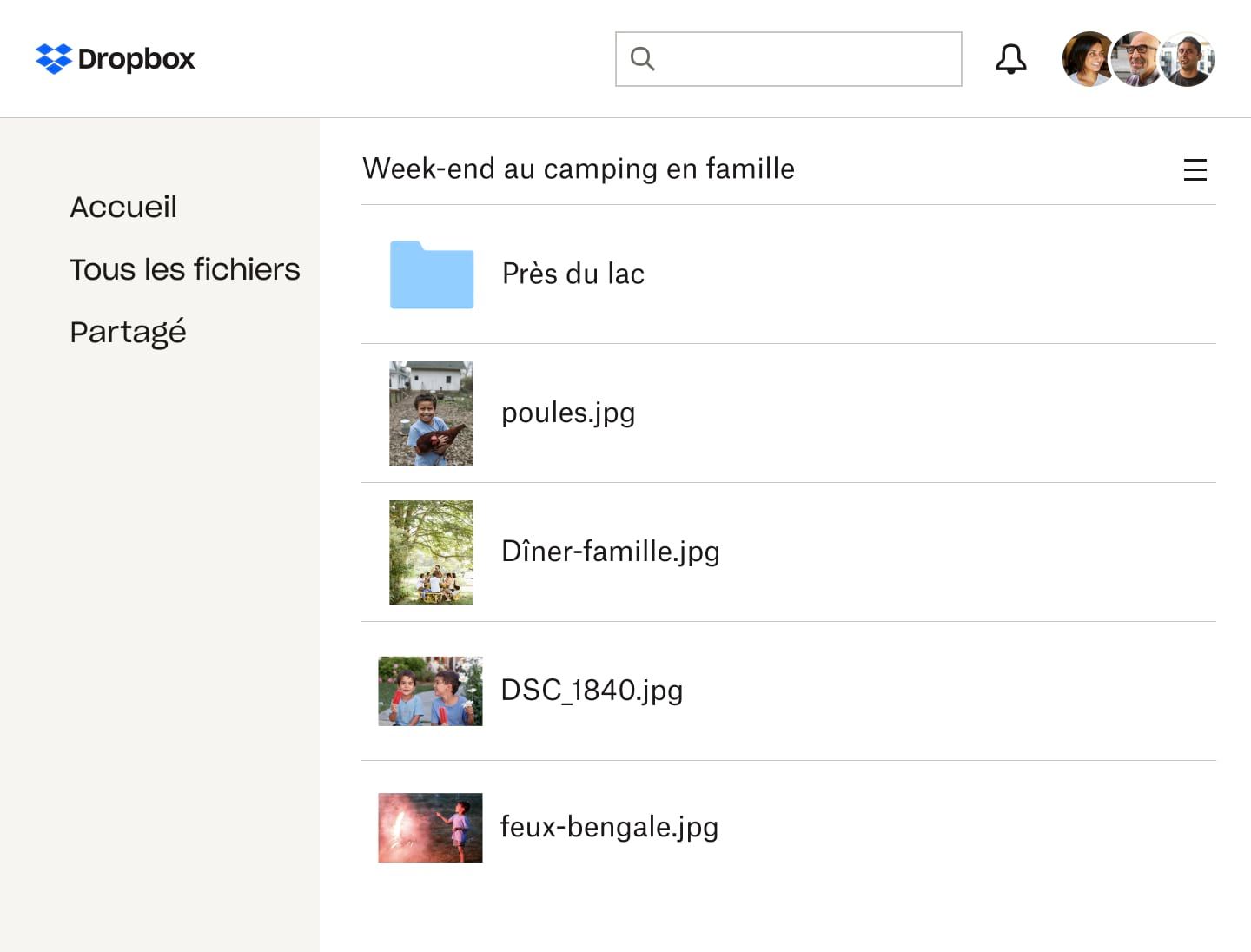 Plusieurs photos dans un dossier Dropbox Family partagé