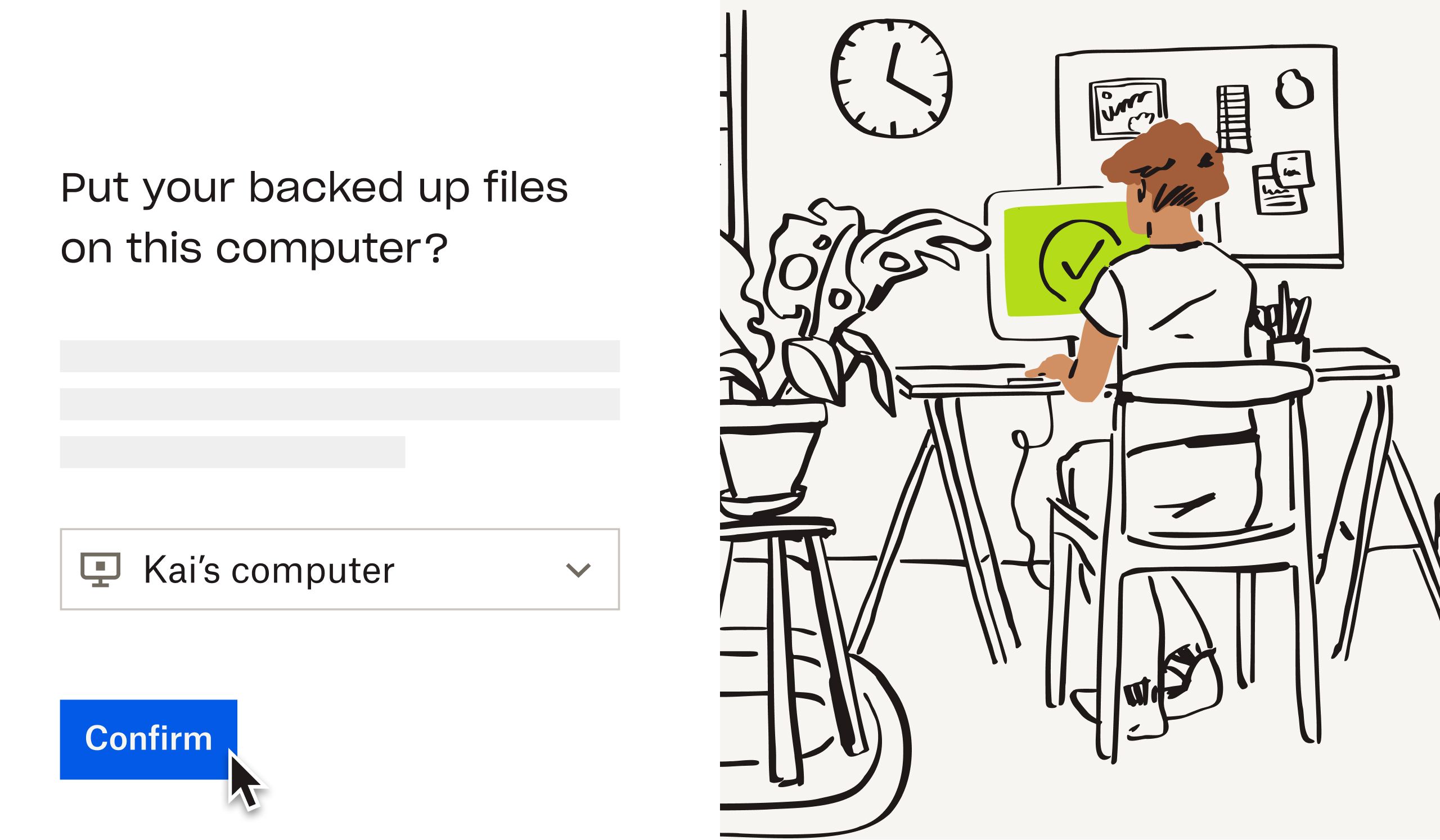 A user selecting a personal computer to be added to Dropbox Backup and clicking on the “confirm” button 