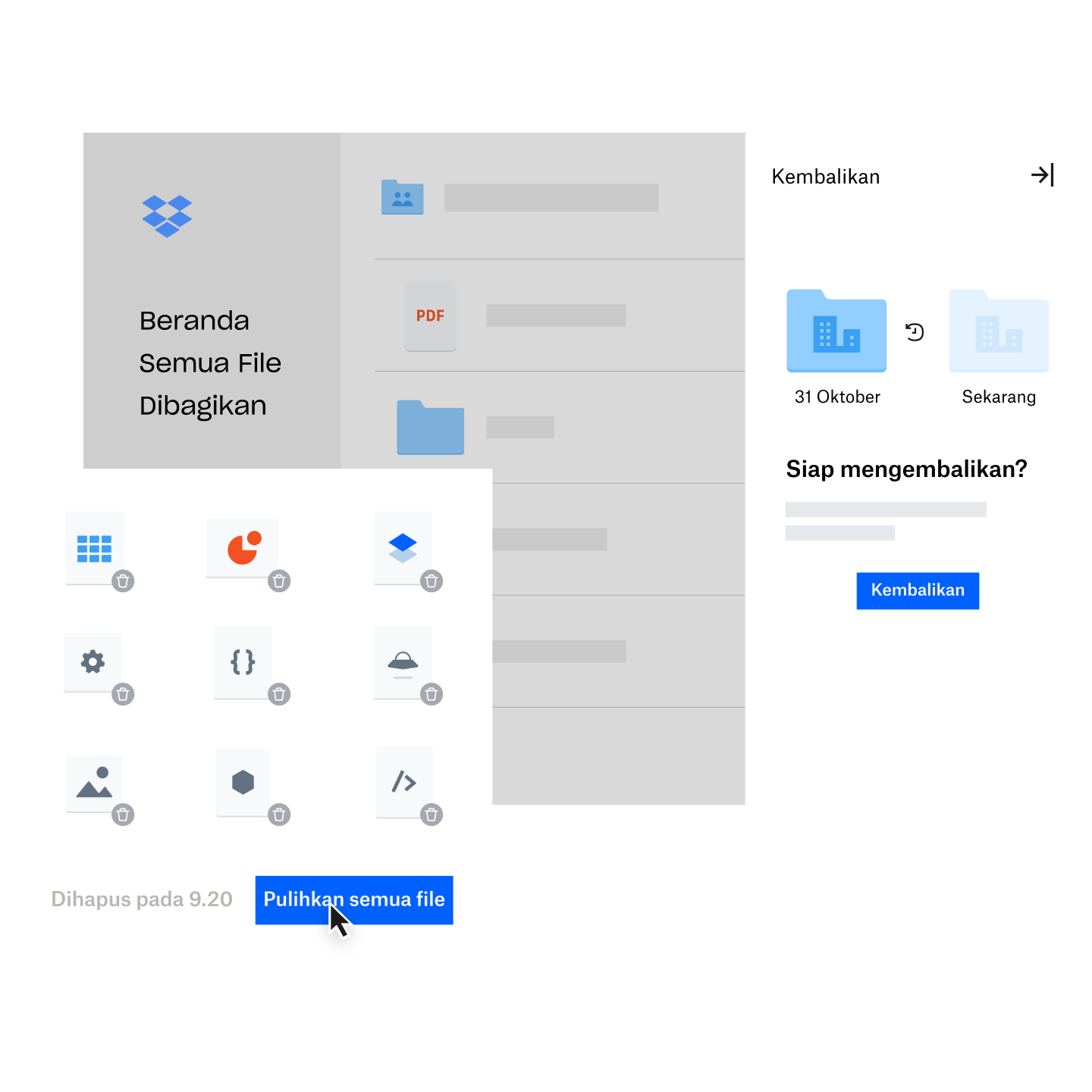 Gambar file yang sedang disinkronkan dan dicadangkan di Dropbox