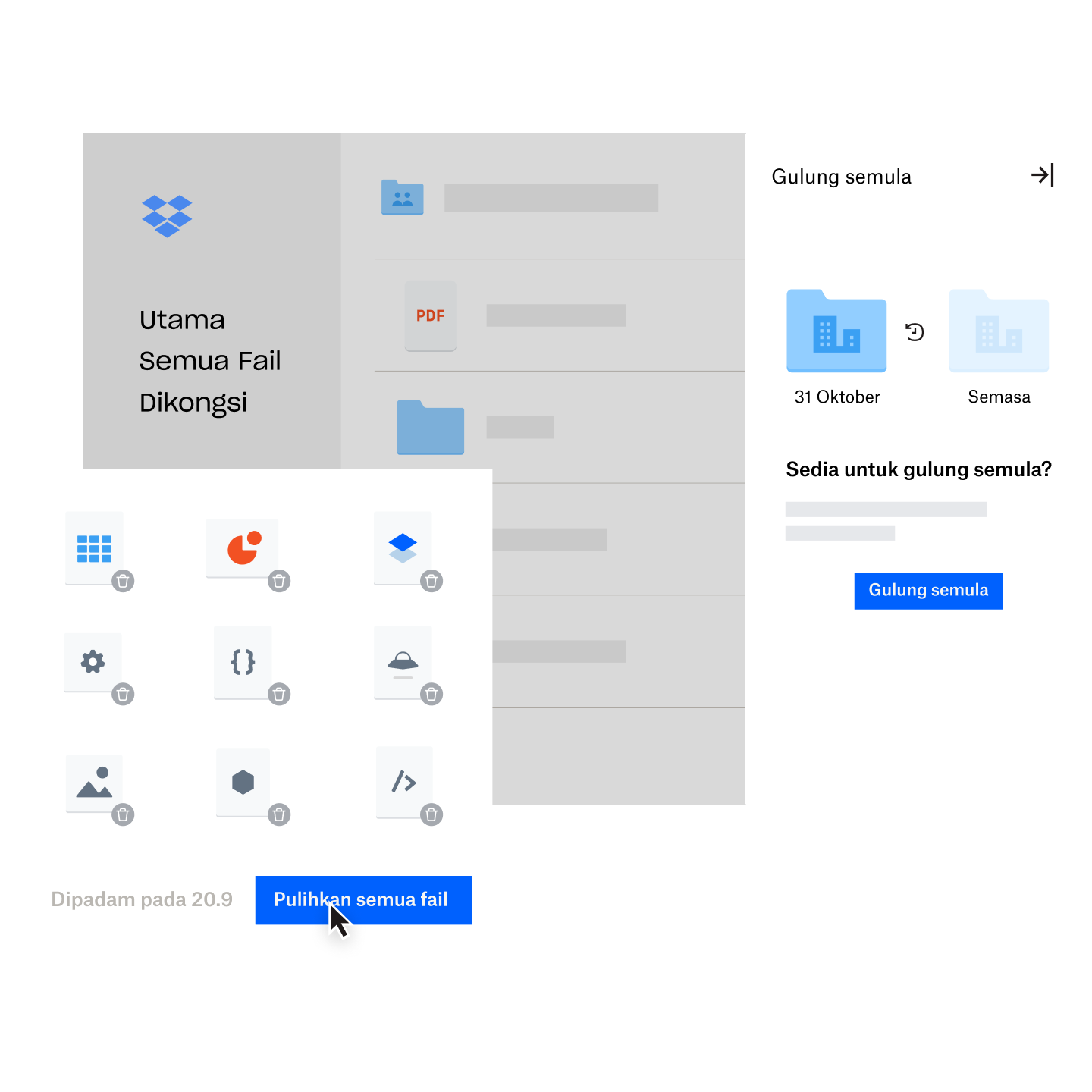 Imej fail diselaraskan dan disandarkan dalam Dropbox