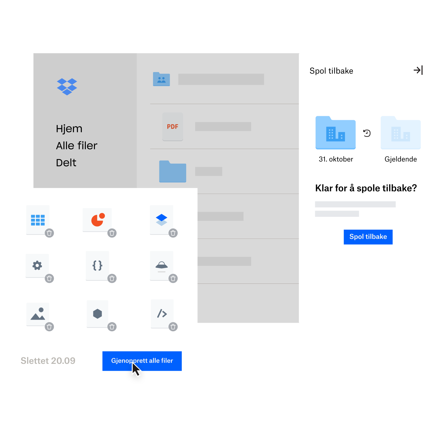 Bilde av filer som synkroniseres og sikkerhetskopieres i Dropbox
