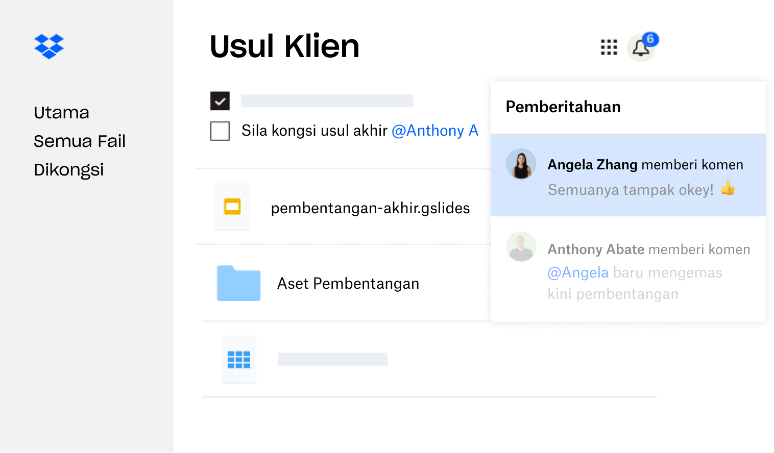 Kerjasama Pasukan Terjamin Dropbox Business