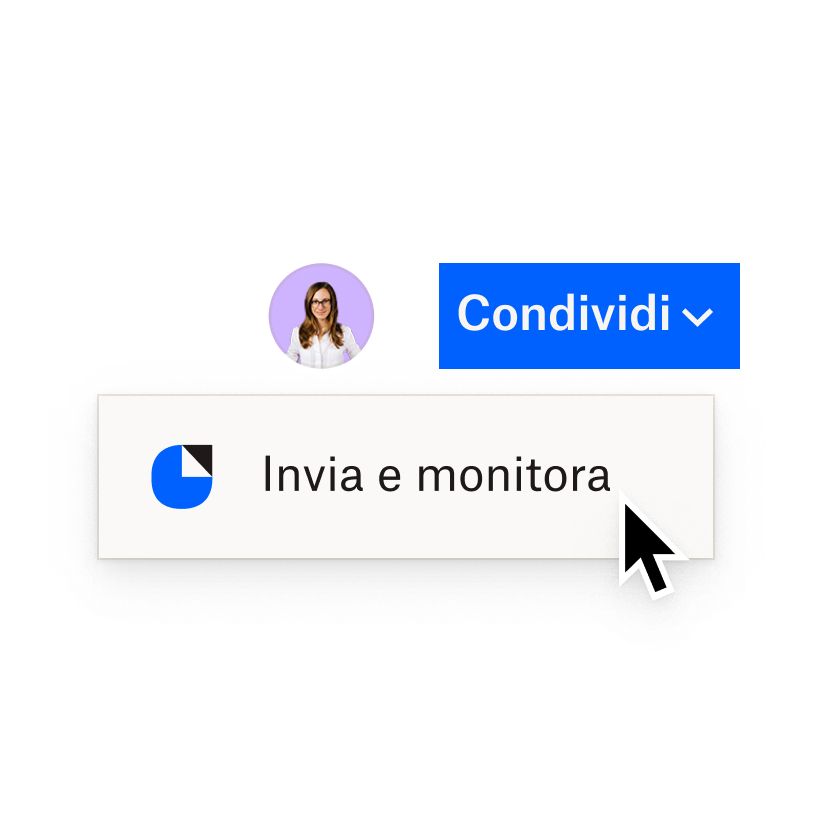 Un'interfaccia Dropbox che mostra le opzioni di invio e monitoraggio dei documenti con DocSend