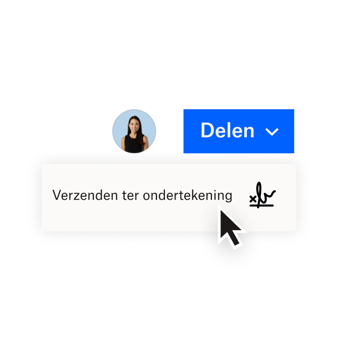 Een Dropbox-interface met opties om een document te delen met Dropbox of een document te verzenden voor elektronisch ondertekenen met HelloSign