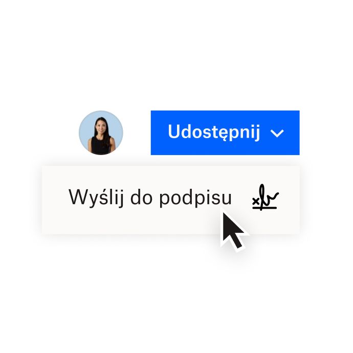 Interfejs Dropbox, na którym widać opcje udostępniania dokumentu w Dropbox lub wysłania go do podpisu elektronicznego w HelloSign