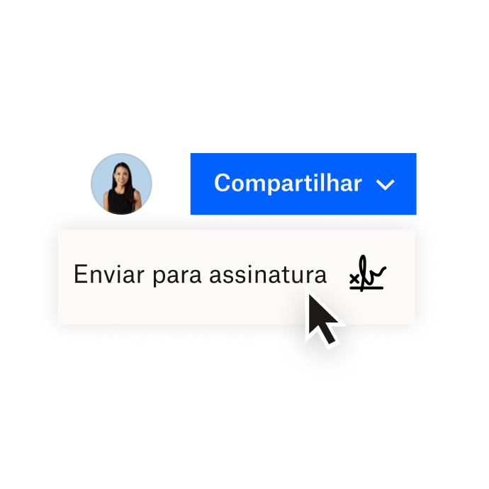 Uma interface do Dropbox mostrando opções para compartilhar um documento com o Dropbox ou enviar um documento para assinatura eletrônica com o HelloSign