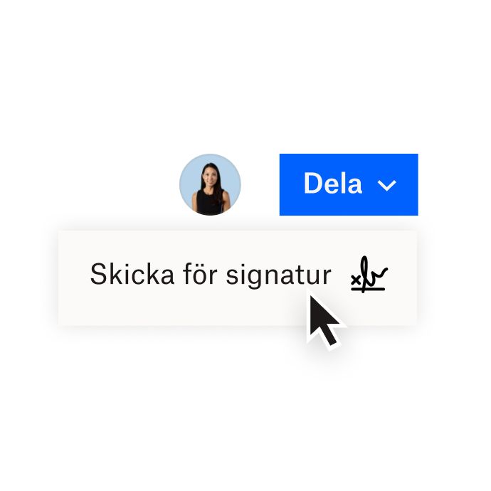 Ett Dropbox-gränssnitt som visar alternativ för att dela ett dokument med Dropbox eller skicka ett dokument för en elektronisk signatur med HelloSign