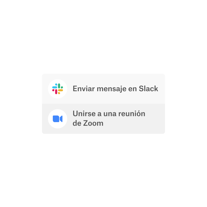 Interfaz de Dropbox con la opción de usar las aplicaciones integradas Slack y Zoom para comunicarse.