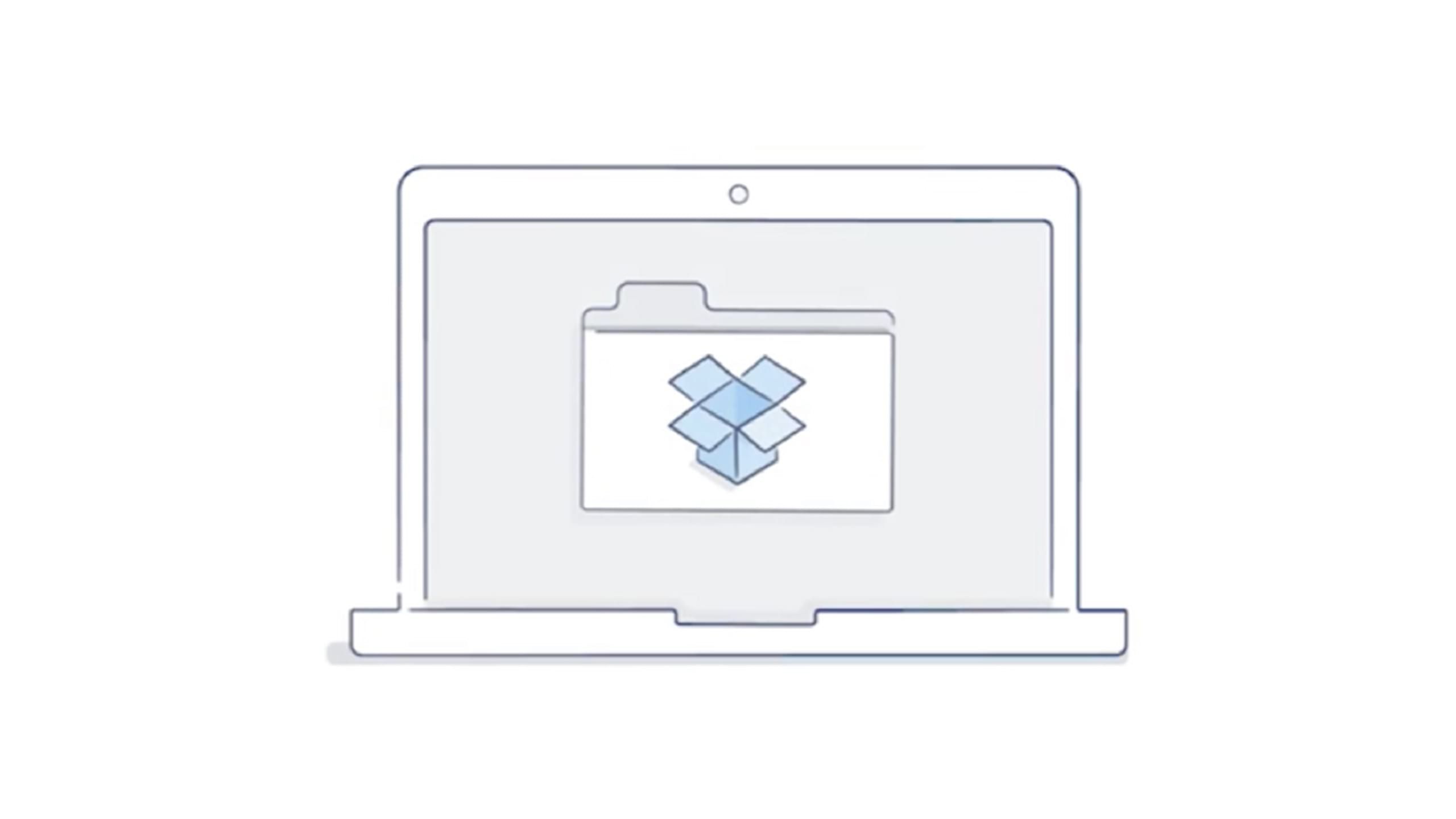 Um ícone de pasta do Dropbox exibido na tela de um laptop