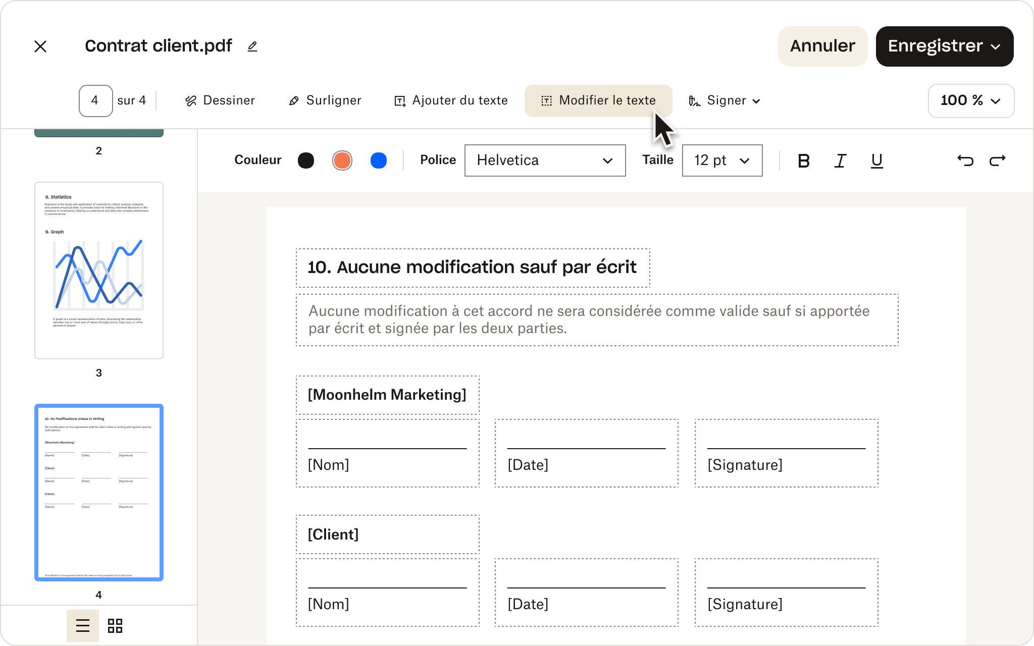 Un fichier PDF appelé « Accord client » en cours de modification dans Dropbox. 