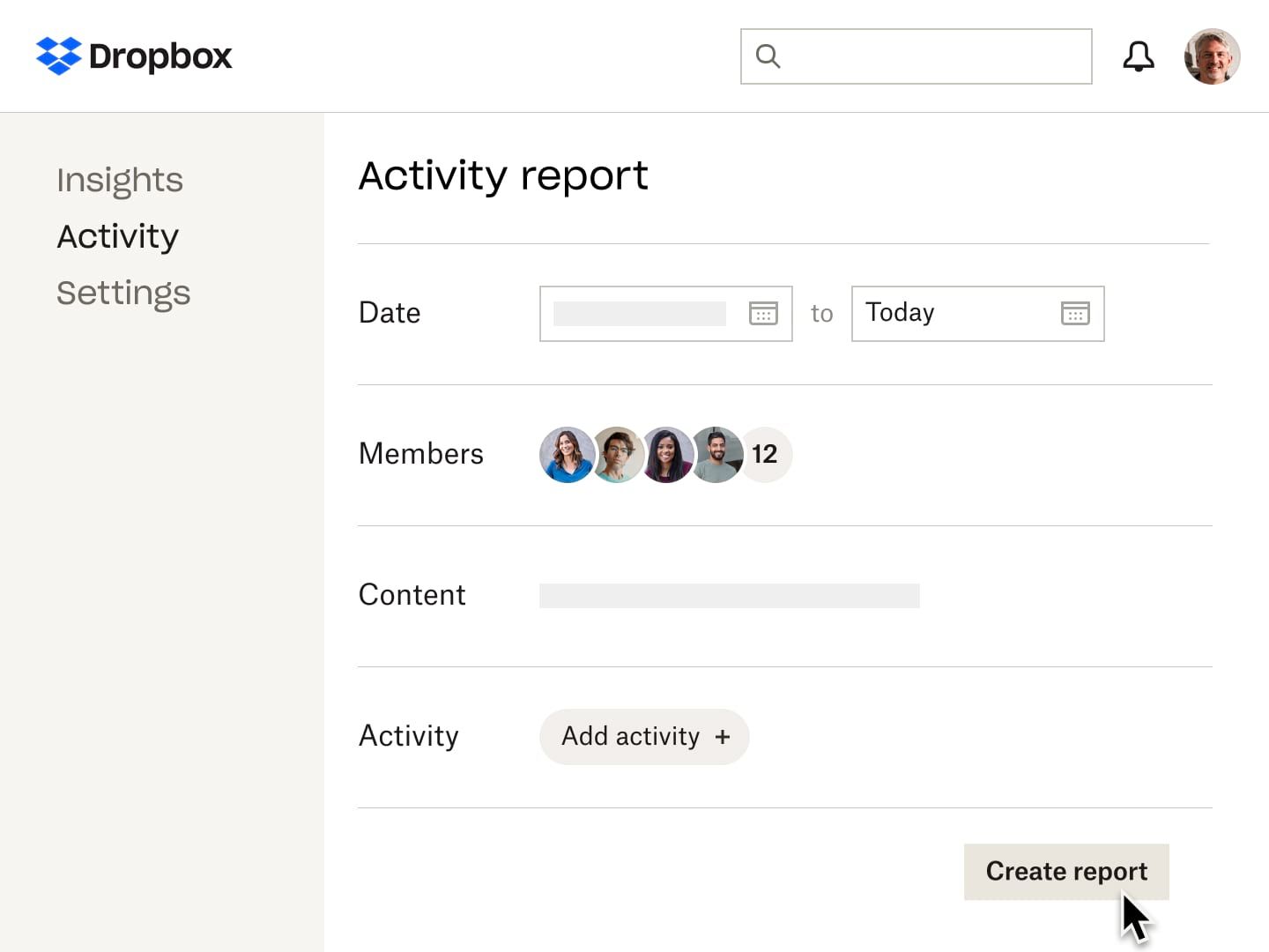The activity report view within Dropbox that allows a user to see who accessed a file during a given timeframe